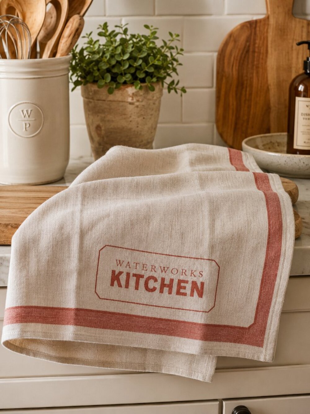 Waterworks Kitchen Signature Tea Towel NWT Natural Terracotta Cotton Dish Towel